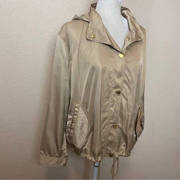 Michael Kors Gold Packable Windbreaker Hooded Snap Button Windbreaker Jacket XL - Picture 8 of 10
